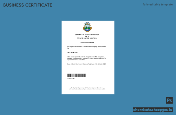 Costa Rica Registrierungsbescheinigung – Beispielansicht in Word und PDF